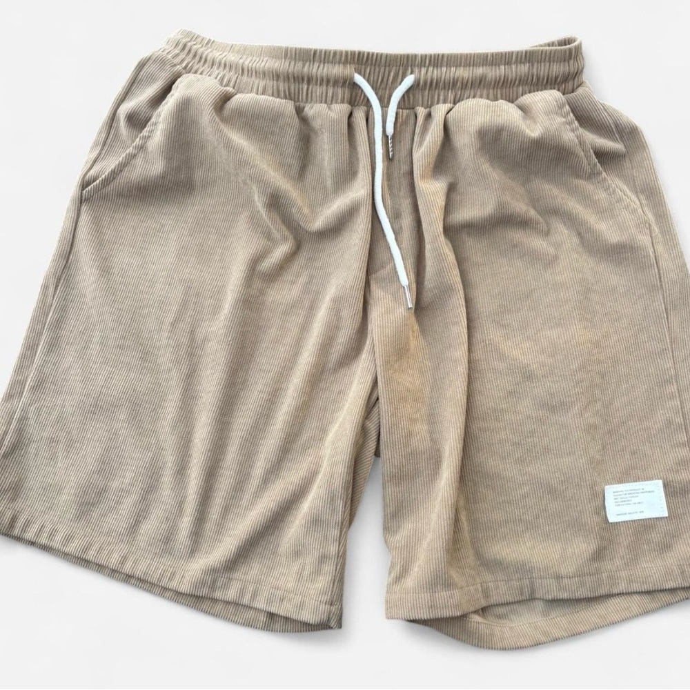 Mens Corduroy Casual Shorts Khaki size L